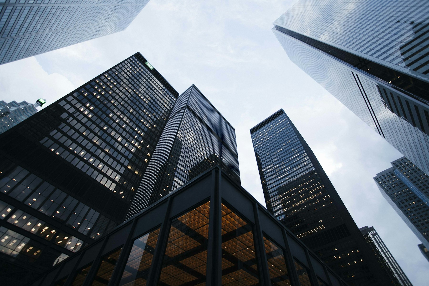Commercial office towers from below